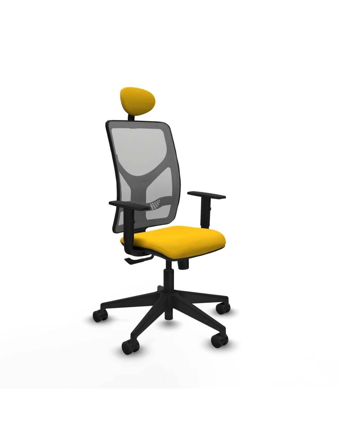 Piqueras y Crespo Motilla sincro malla gris bali amarillo brazos 1D base piramidal cabecero fijo ruedas 65mm nailon