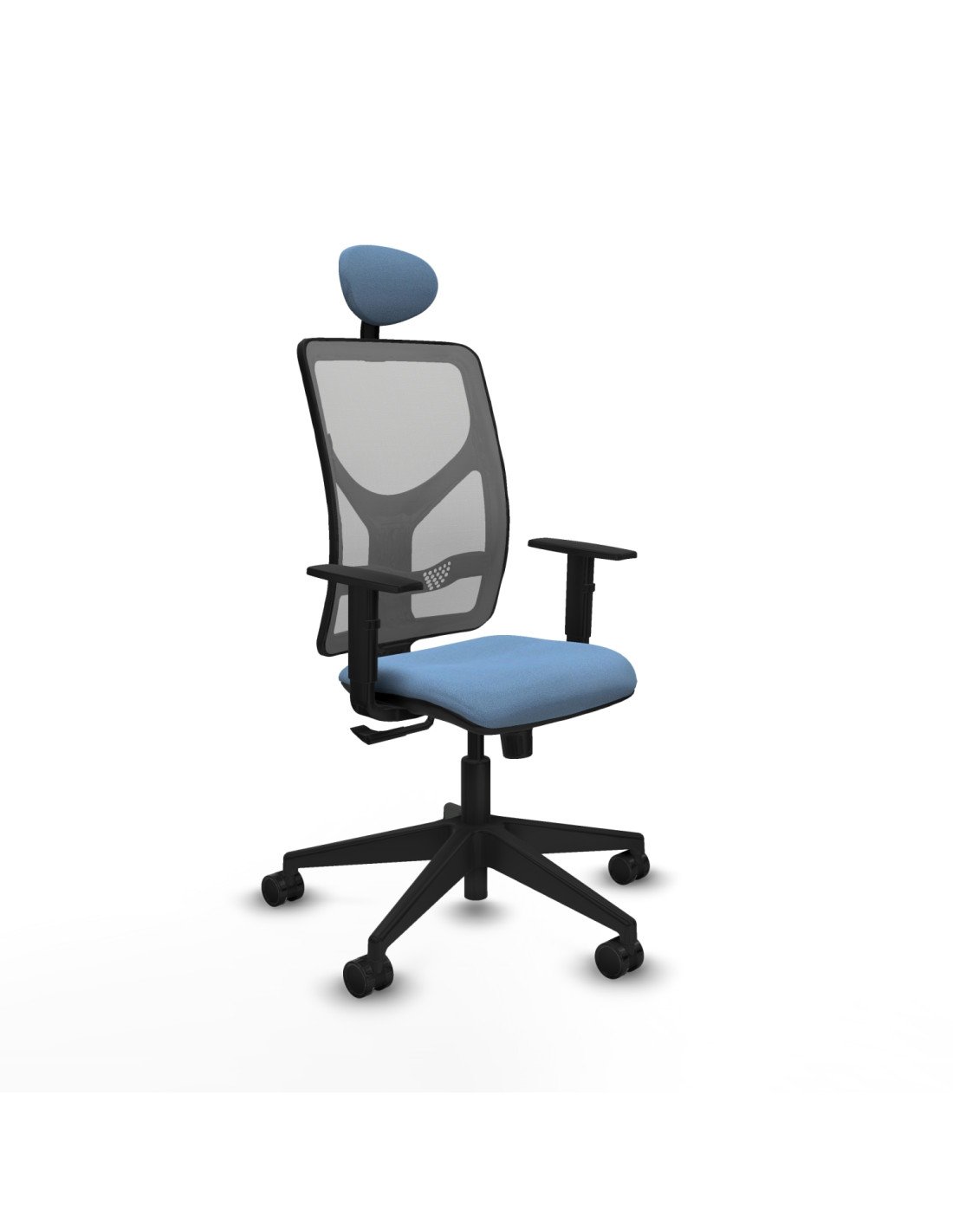 Piqueras y Crespo Motilla sincro malla gris bali azul cielo brazos 1D base piramidal cabecero fijo ruedas 65mm nailon