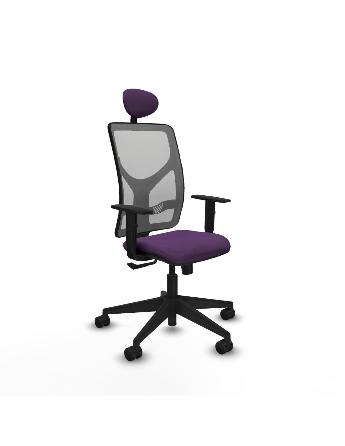 Piqueras y Crespo Motilla sincro malla gris bali morado brazos 1D base piramidal cabecero fijo ruedas 65mm nailon