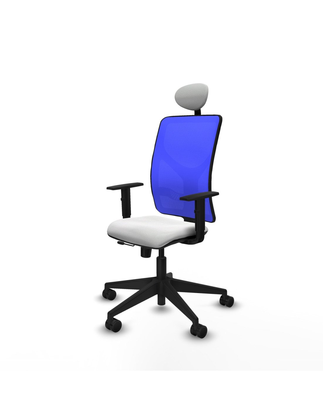 Piqueras y Crespo Motilla traslack malla azul bali blanco brazos 1D base piramidal cabecero fijo ruedas 65mm nailon