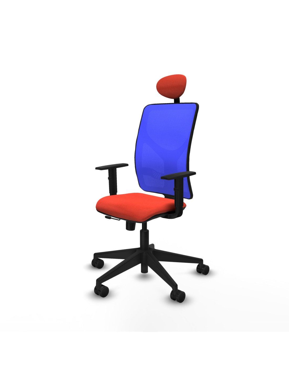 Piqueras y Crespo Motilla traslack malla azul bali naranja oscuro brazos 1D base piramidal cabecero fijo ruedas 65mm nailon