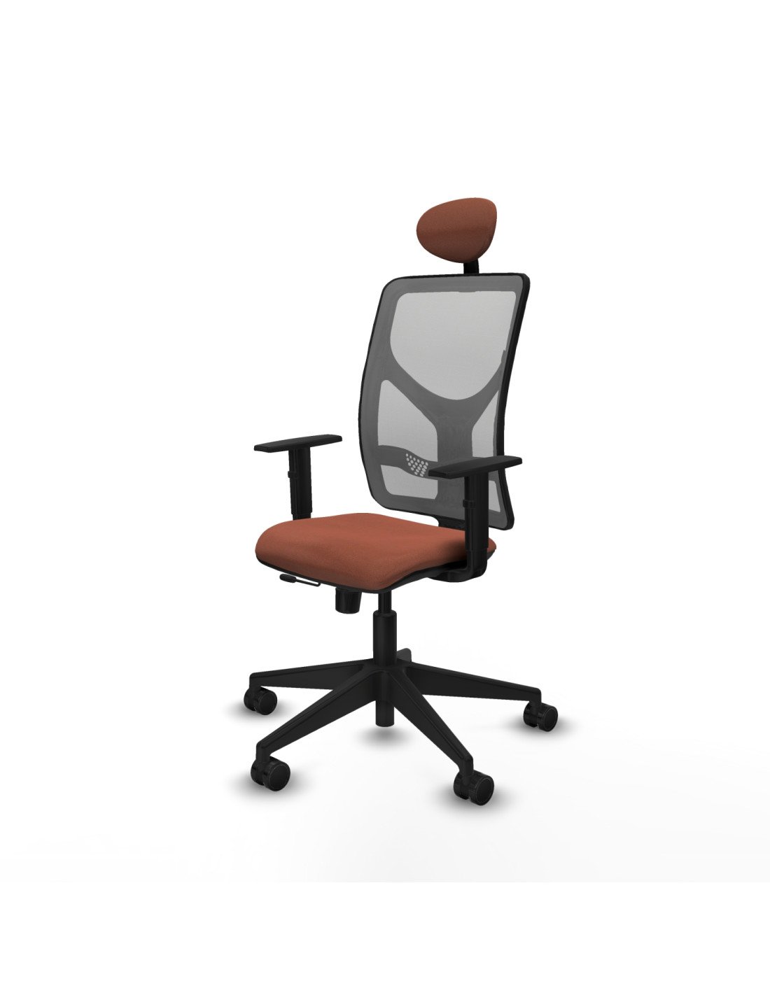 Piqueras y Crespo Motilla traslack malla gris bali marr?n brazos 1D base piramidal cabecero fijo ruedas 65mm nailon