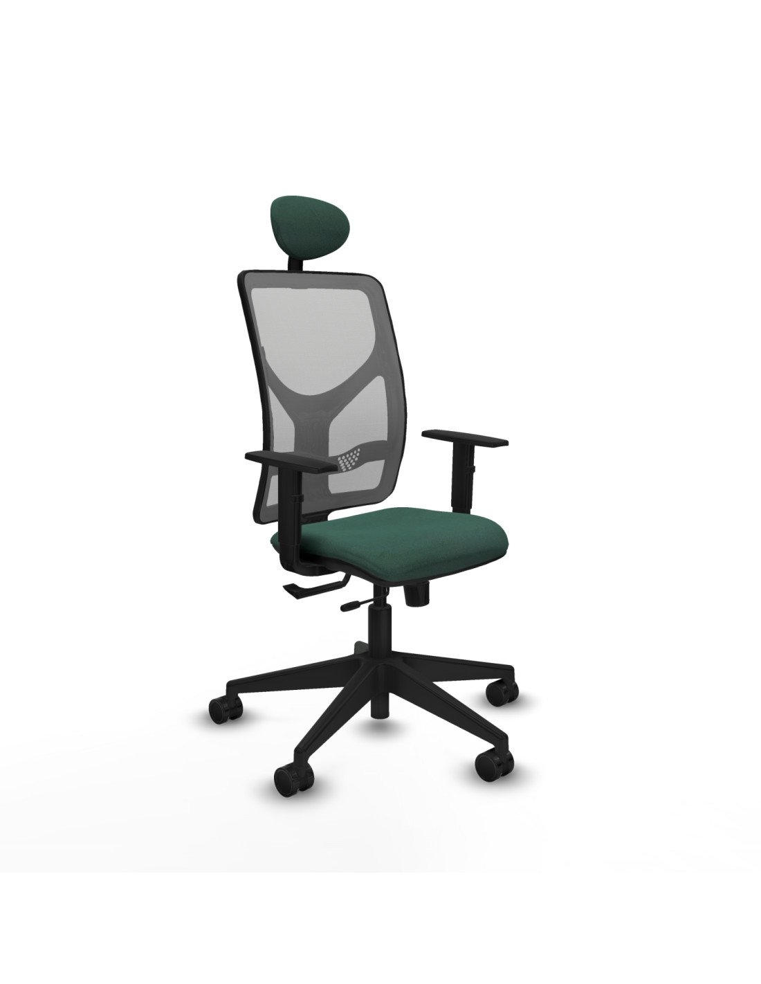 Piqueras y Crespo Motilla traslack malla gris bali verde botella brazos 1D base piramidal cabecero fijo ruedas 65mm nailon