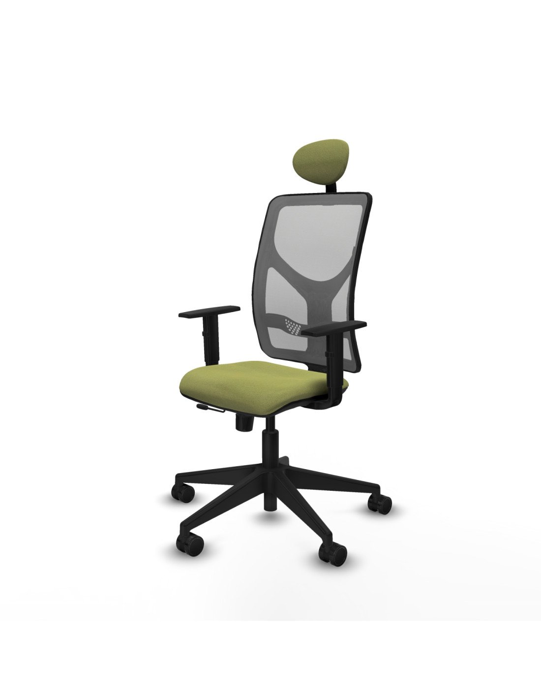 Piqueras y Crespo Motilla traslack malla gris bali verde oliva brazos 1D base piramidal cabecero fijo ruedas 65mm nailon