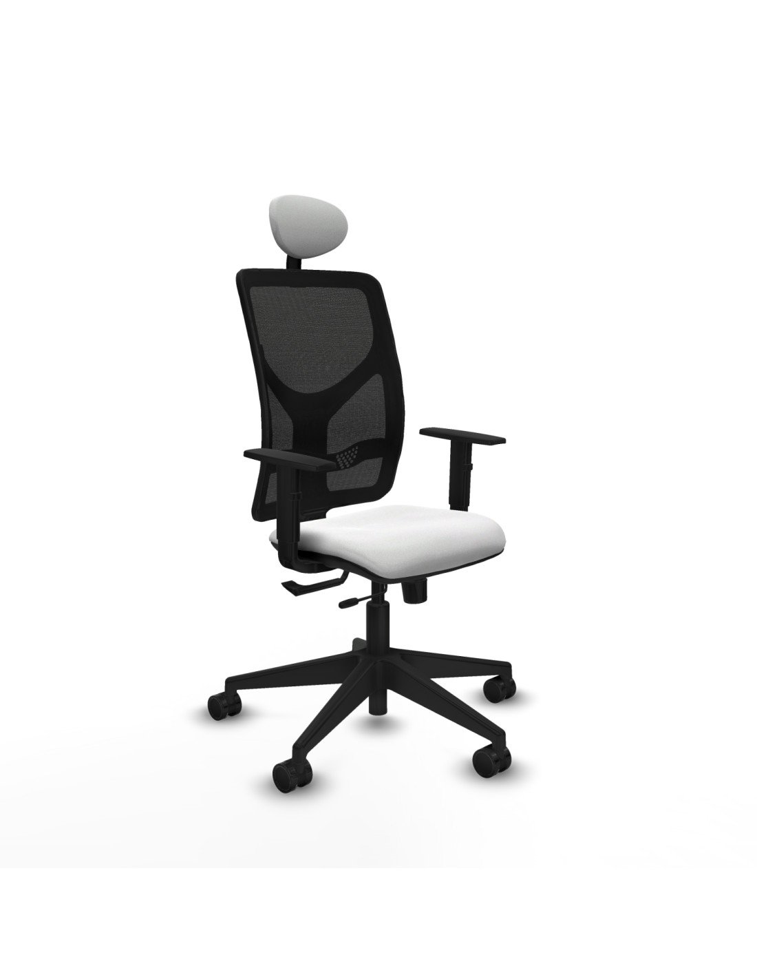 Piqueras y Crespo Motilla traslack malla negra bali blanco brazos 1D base piramidal cabecero fijo ruedas 65mm nailon