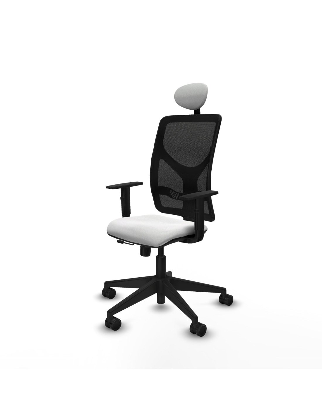 Piqueras y Crespo Motilla traslack malla negra bali blanco brazos 1D base piramidal cabecero fijo ruedas 65mm nailon