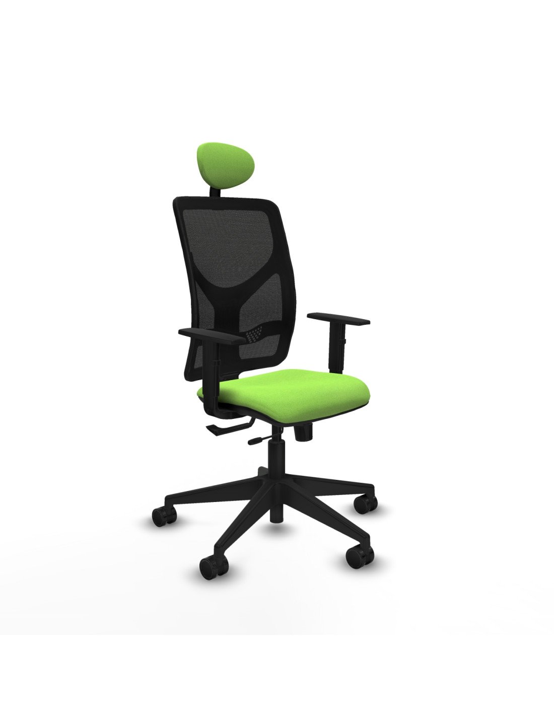 Piqueras y Crespo Motilla traslack malla negra bali pistacho brazos 1D base piramidal cabecero fijo ruedas 65mm nailon