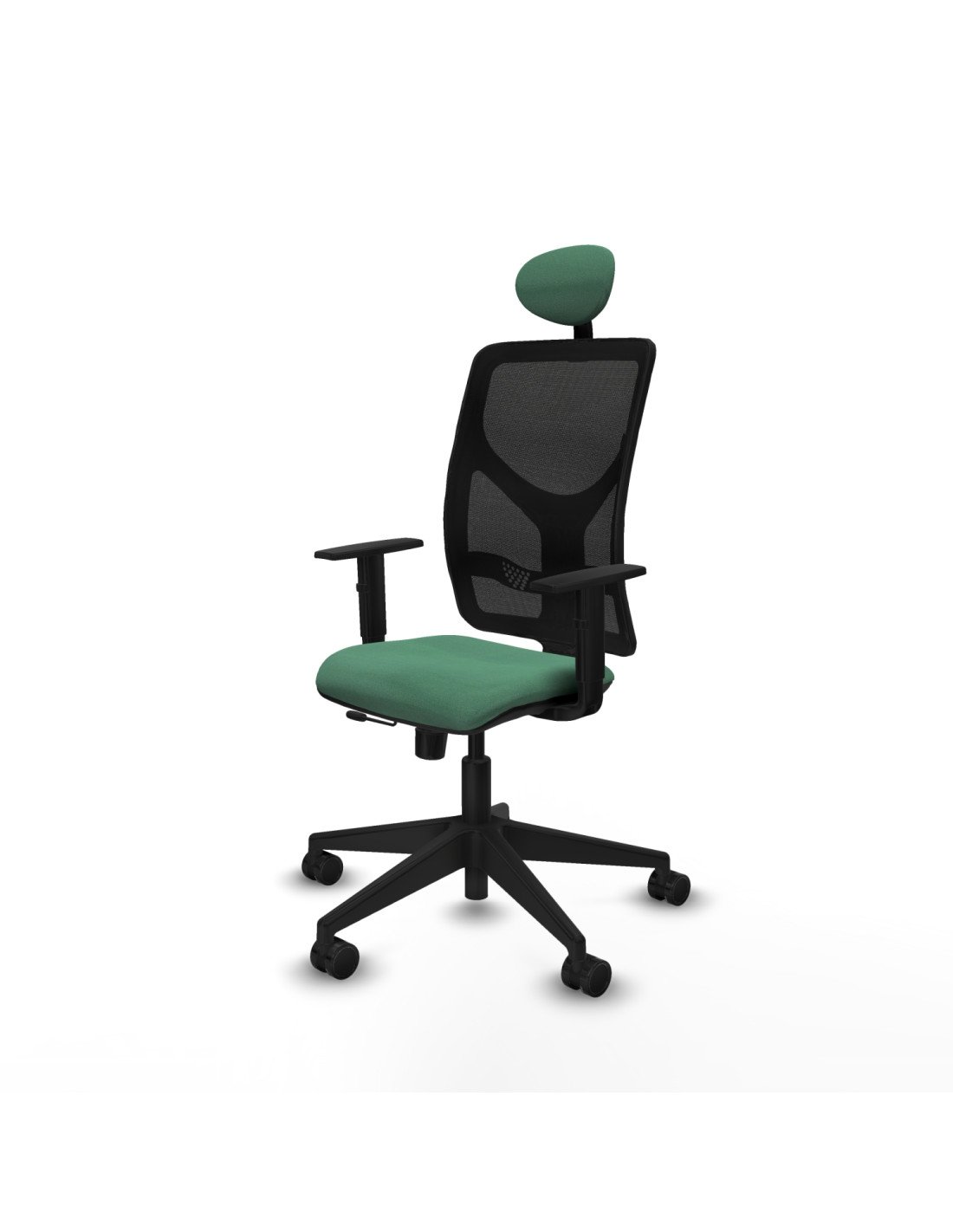 Piqueras y Crespo Motilla traslack malla negra bali verde esmeralda brazos 1D base piramidal cabecero fijo ruedas 65mm nailon