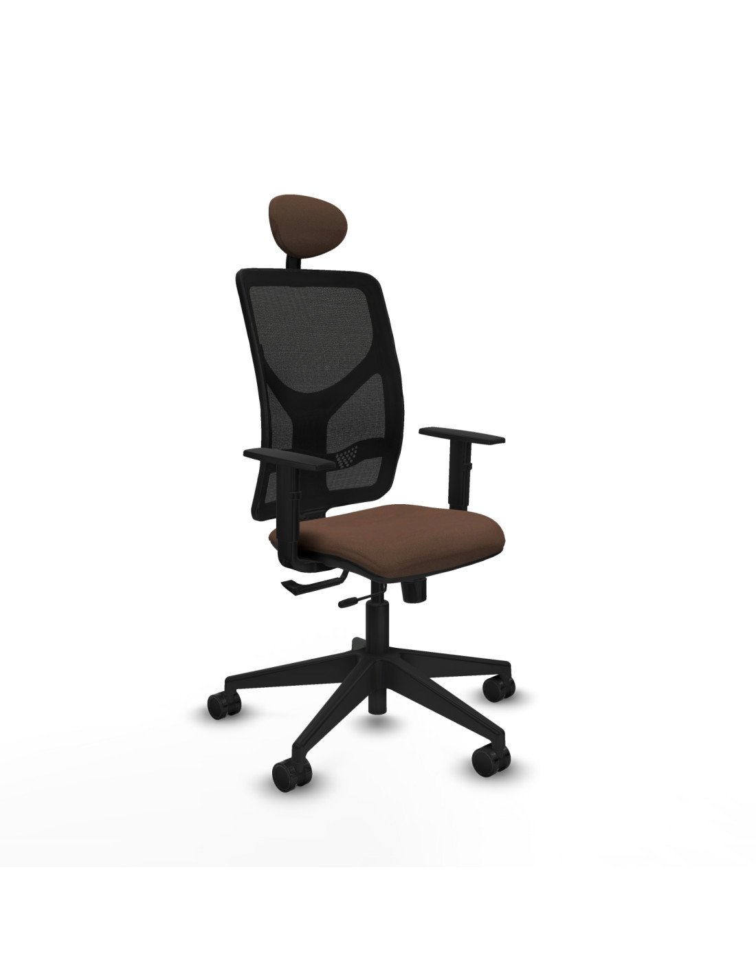 Piqueras y Crespo Motilla traslack malla negra bali marr?n oscuro brazos 1D base piramidal cabecero fijo ruedas 65mm nailon