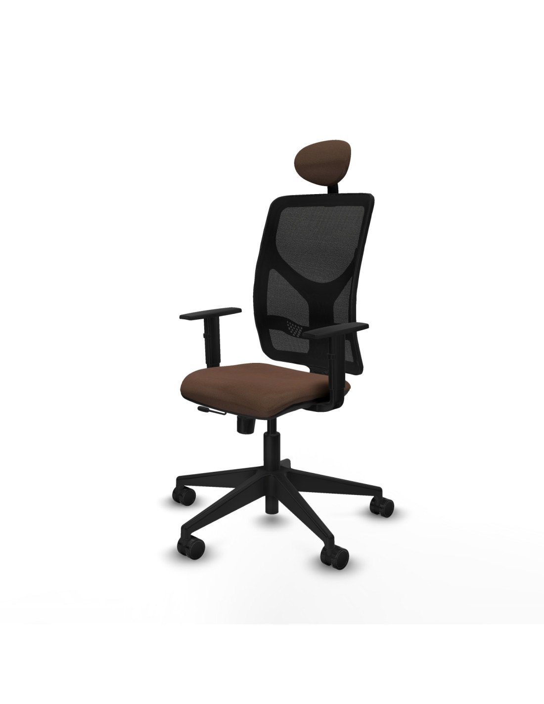 Piqueras y Crespo Motilla traslack malla negra bali marr?n oscuro brazos 1D base piramidal cabecero fijo ruedas 65mm nailon