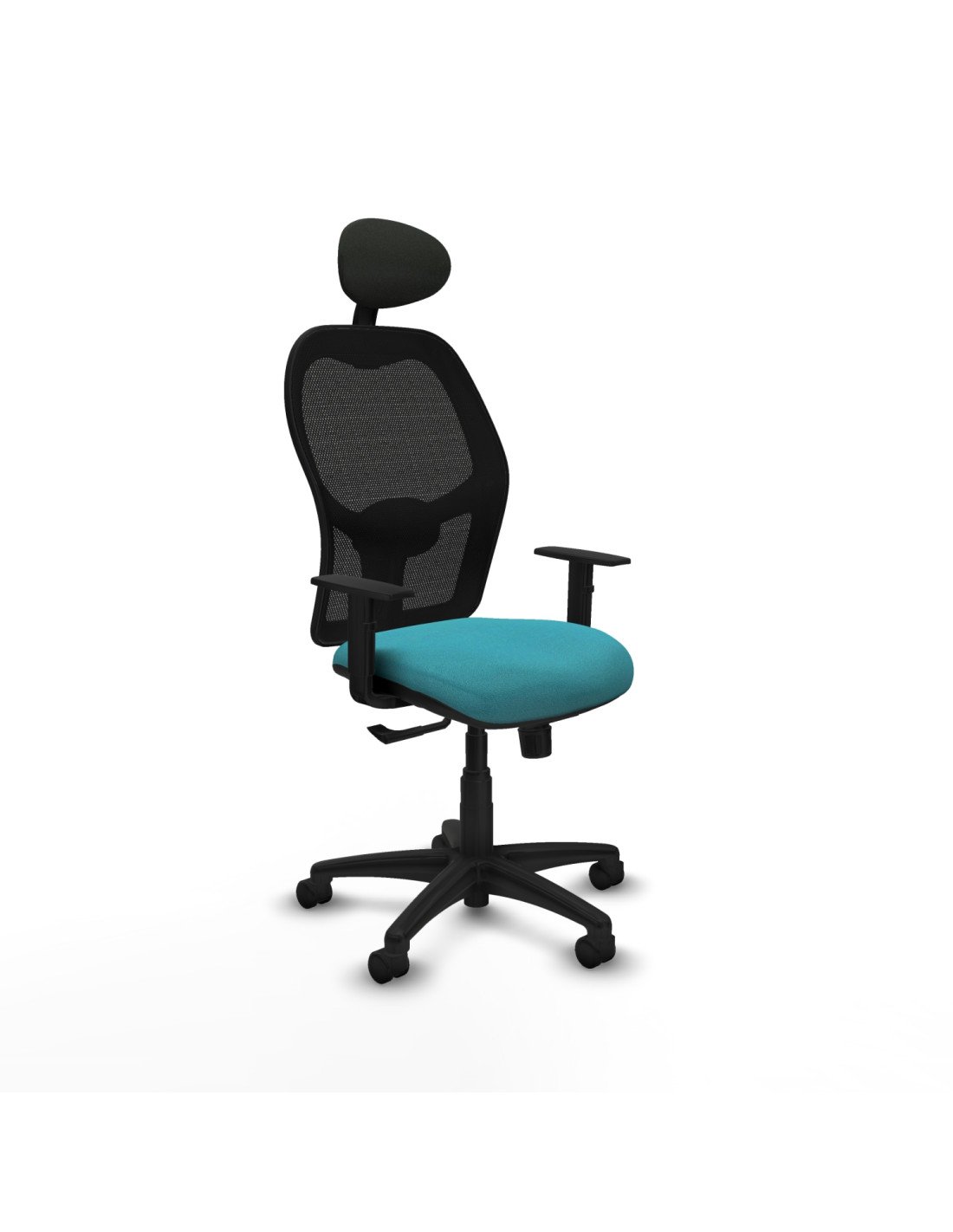 Piqueras y Crespo Aloc?n sincro malla negra bali turquesa brazos 1D base poliamida cabecero fijo ruedas nailon 50mm