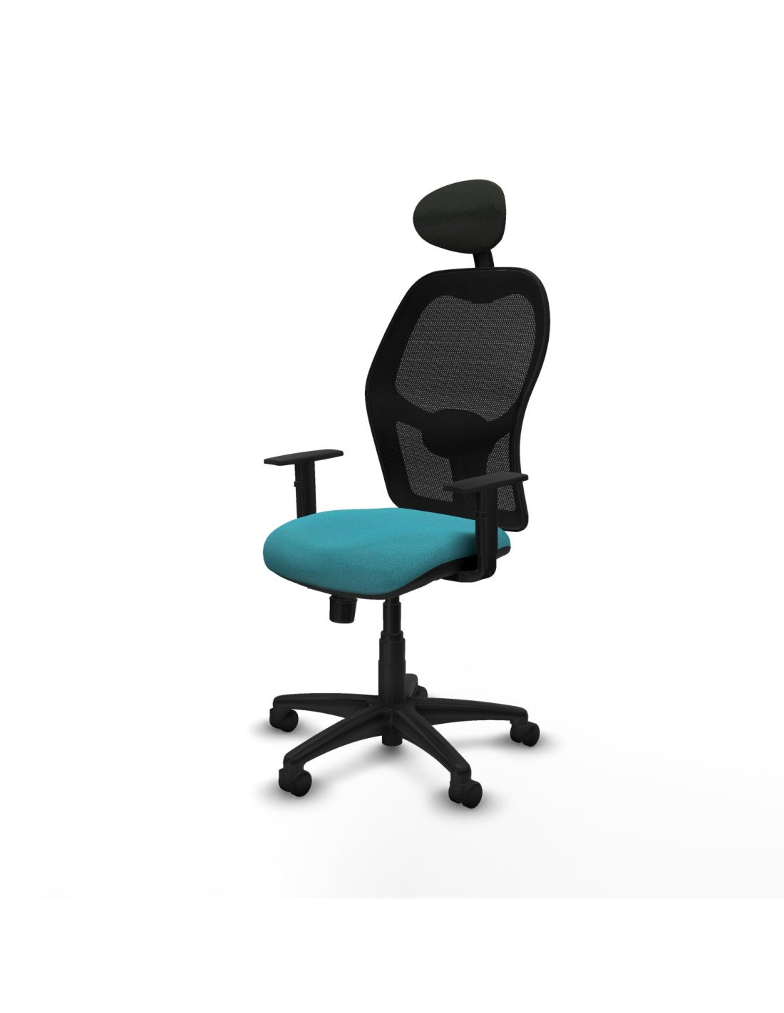 Piqueras y Crespo Aloc?n sincro malla negra bali turquesa brazos 1D base poliamida cabecero fijo ruedas nailon 50mm