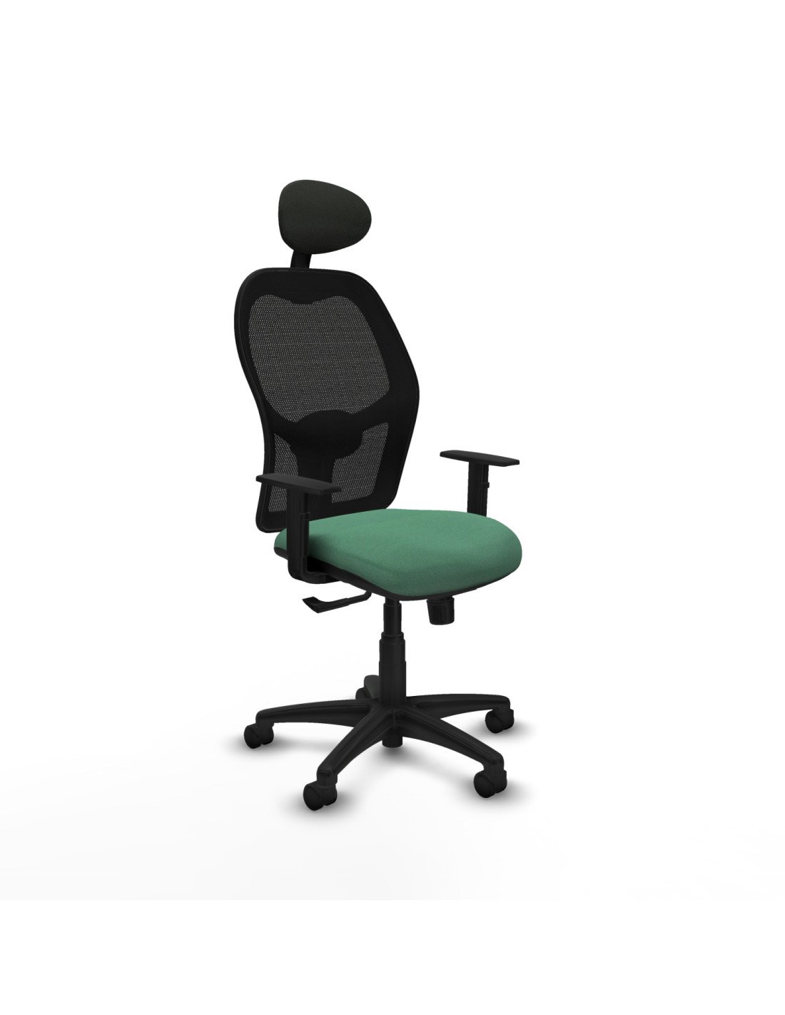 Piqueras y Crespo Aloc?n sincro malla negra bali verde esmeralda brazos 1D base poliamida cabecero fijo ruedas nailon 50mm