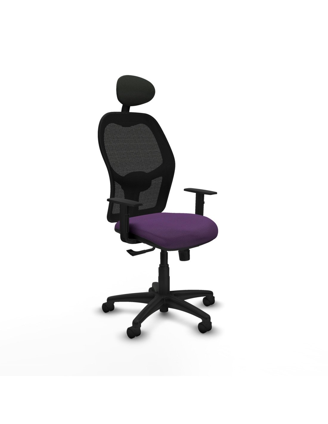 Piqueras y Crespo Aloc?n sincro malla negra bali morado brazos 1D base poliamida cabecero fijo ruedas nailon 50mm