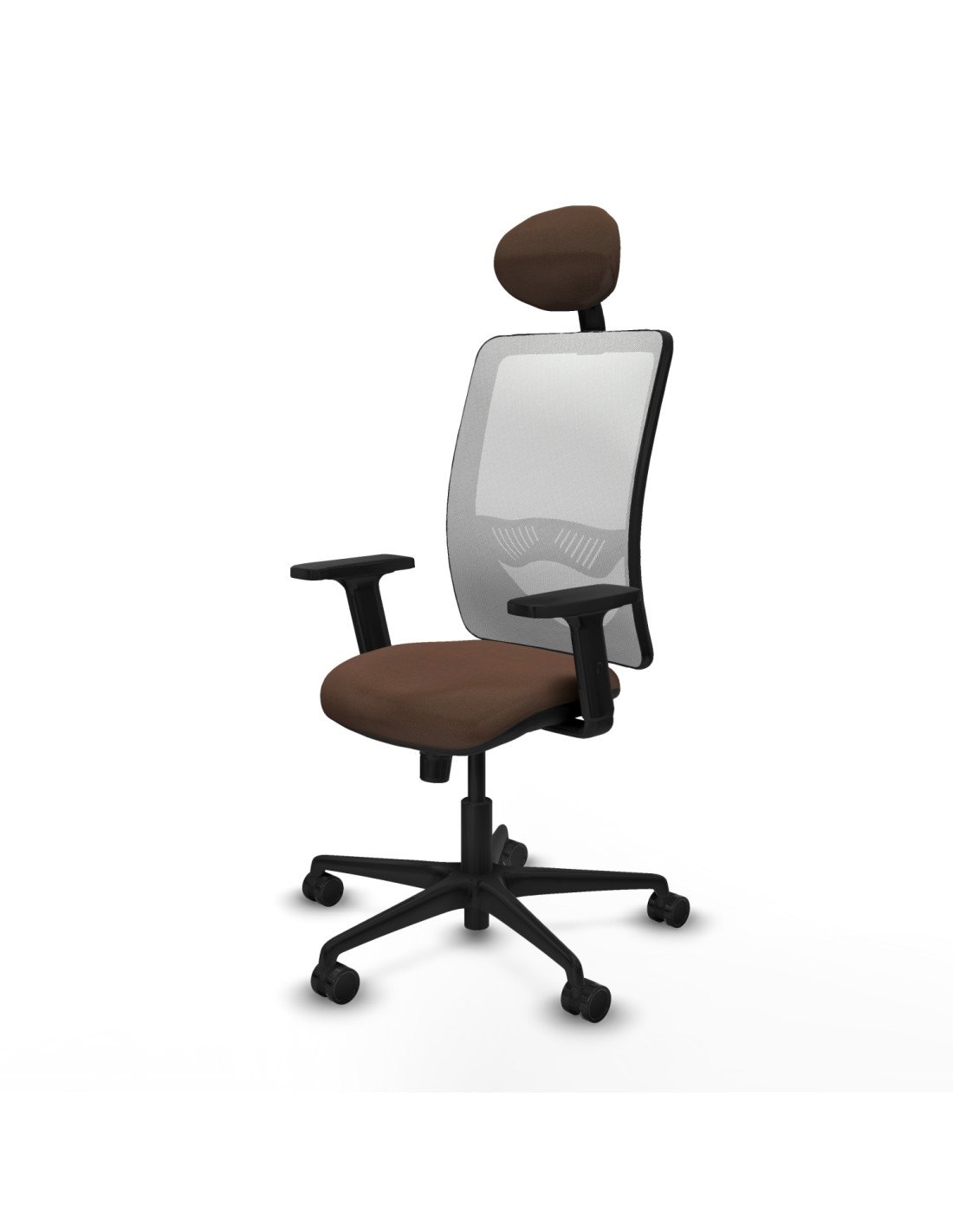 Piqueras y Crespo Zulema sincro malla blanca bali marr?n oscuro brazos 2D base nailon cabecero fijo ruedas 65mm nailon