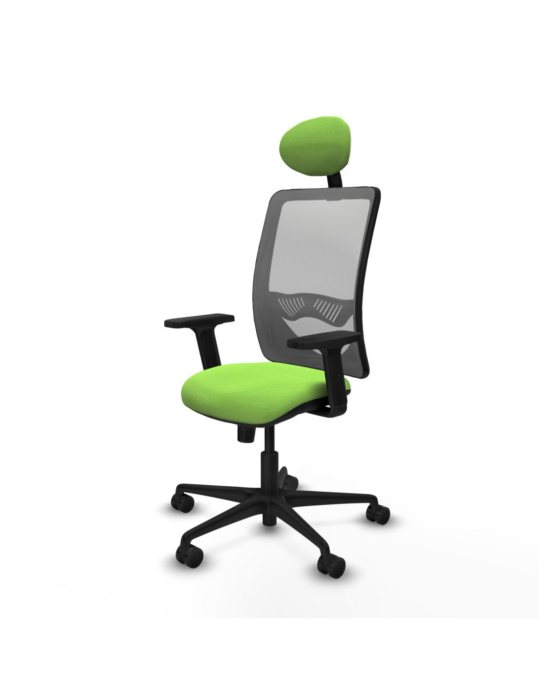 Piqueras y Crespo Zulema sincro malla gris bali pistacho brazos 2D base nailon cabecero fijo ruedas 65mm nailon