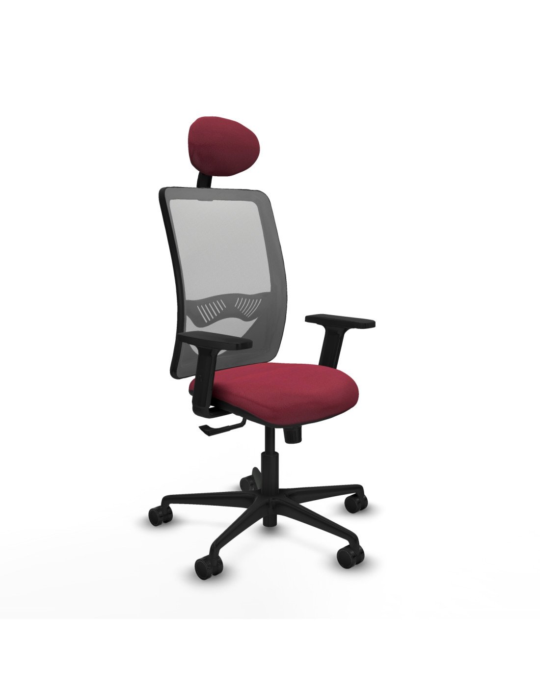 Piqueras y Crespo Zulema sincro malla gris bali granate brazos 2D base nailon cabecero fijo ruedas 65mm nailon