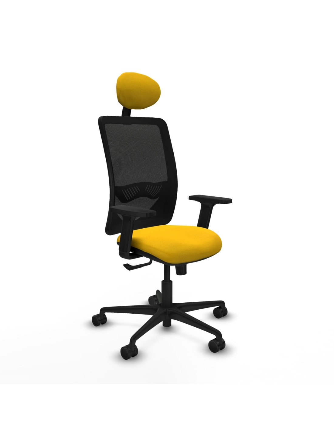 Piqueras y Crespo Zulema sincro malla negra bali amarillo brazos 2D base nailon cabecero fijo ruedas 65mm nailon