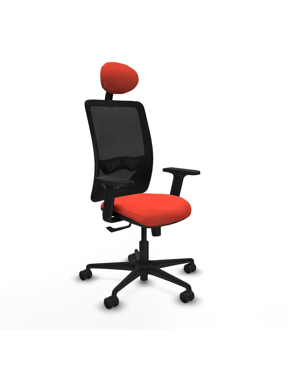 Piqueras y Crespo Zulema sincro malla negra bali naranja oscuro brazos 2D base nailon cabecero fijo ruedas 65mm nailon