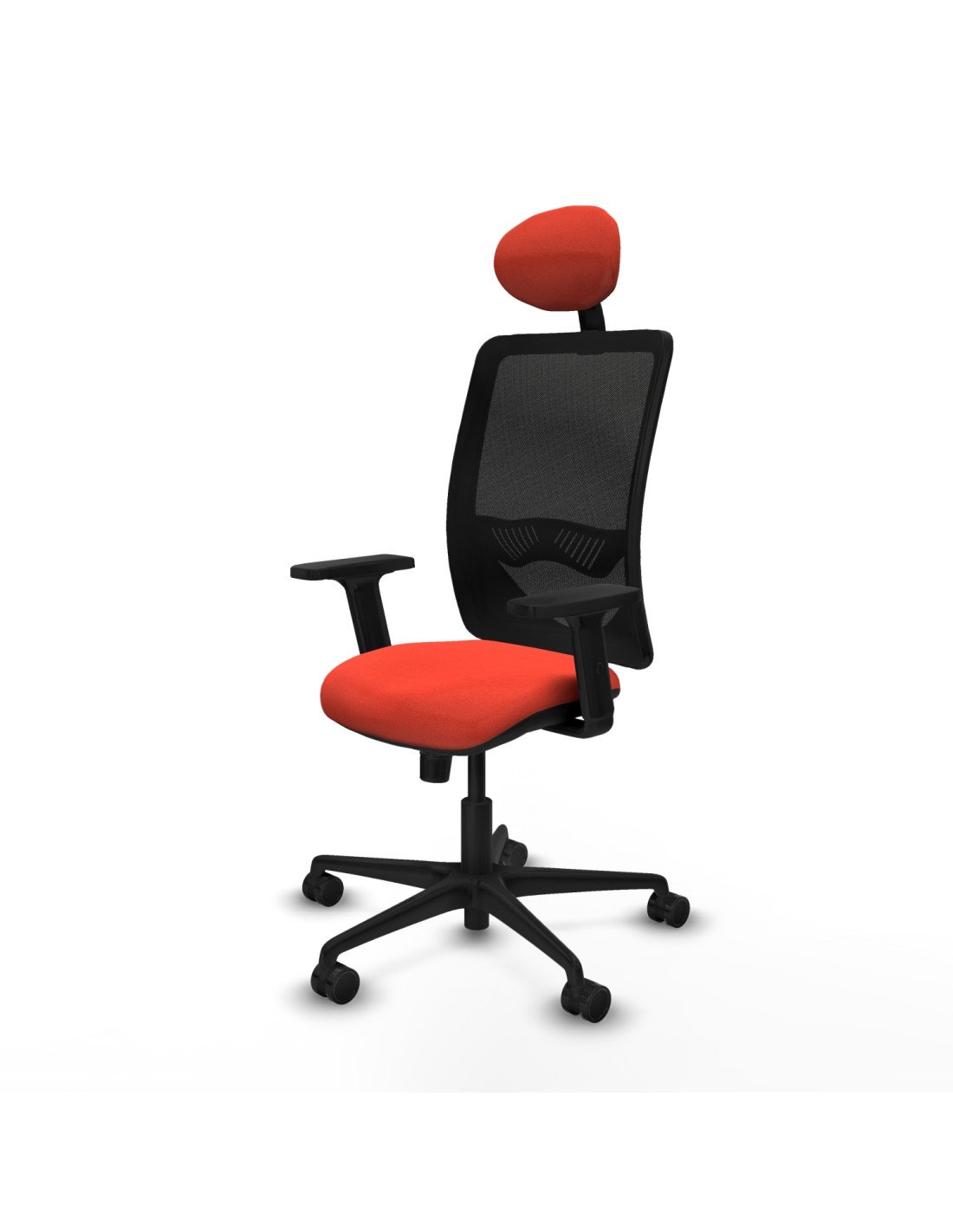 Piqueras y Crespo Zulema sincro malla negra bali naranja oscuro brazos 2D base nailon cabecero fijo ruedas 65mm nailon