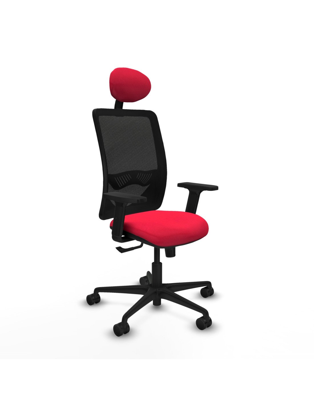 Piqueras y Crespo Zulema sincro malla negra bali rojo brazos 2D base nailon cabecero fijo ruedas 65mm nailon