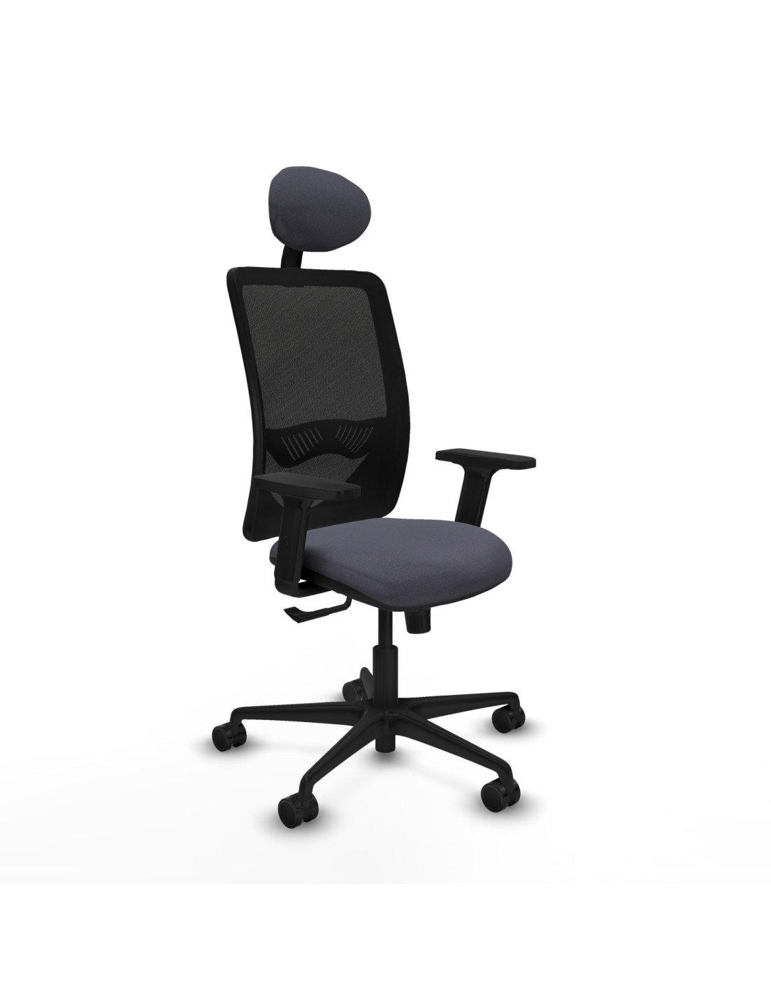 Piqueras y Crespo Zulema sincro malla negra bali gris oscuro brazos 2D base nailon cabecero fijo ruedas 65mm nailon