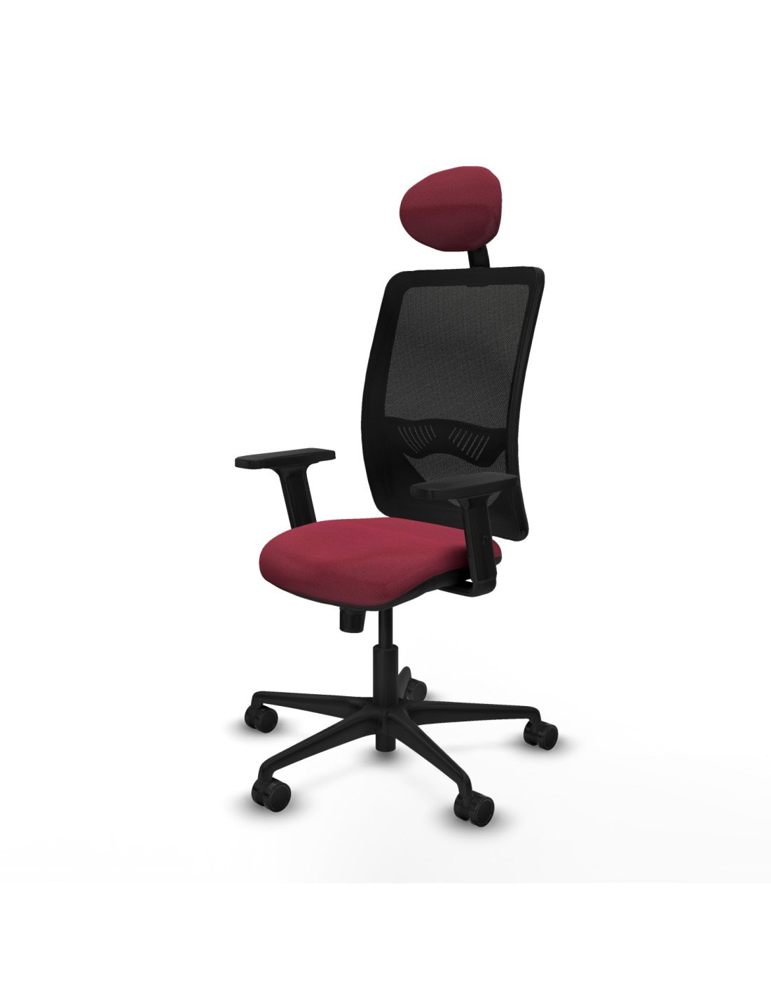 Piqueras y Crespo Zulema sincro malla negra bali granate brazos 2D base nailon cabecero fijo ruedas 65mm nailon