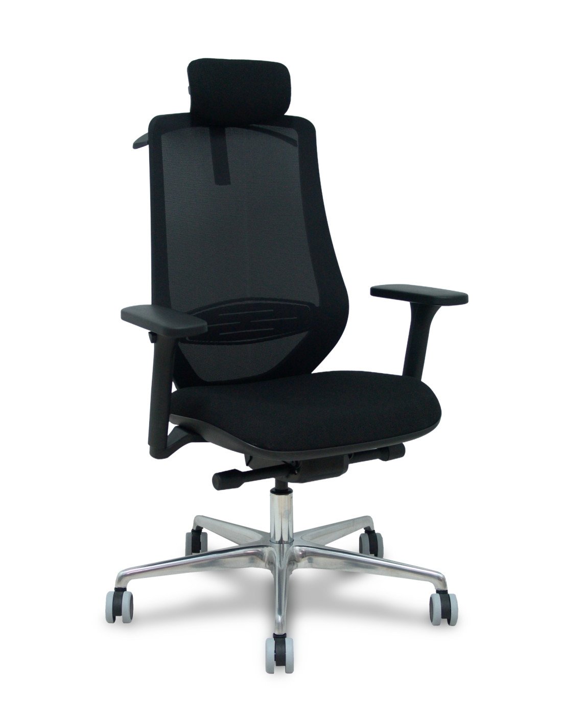 Piqueras y Crespo Silla Mardos traslack malla negra bali negro brazo 3D cabecero perchero base alum ruedas engomadas