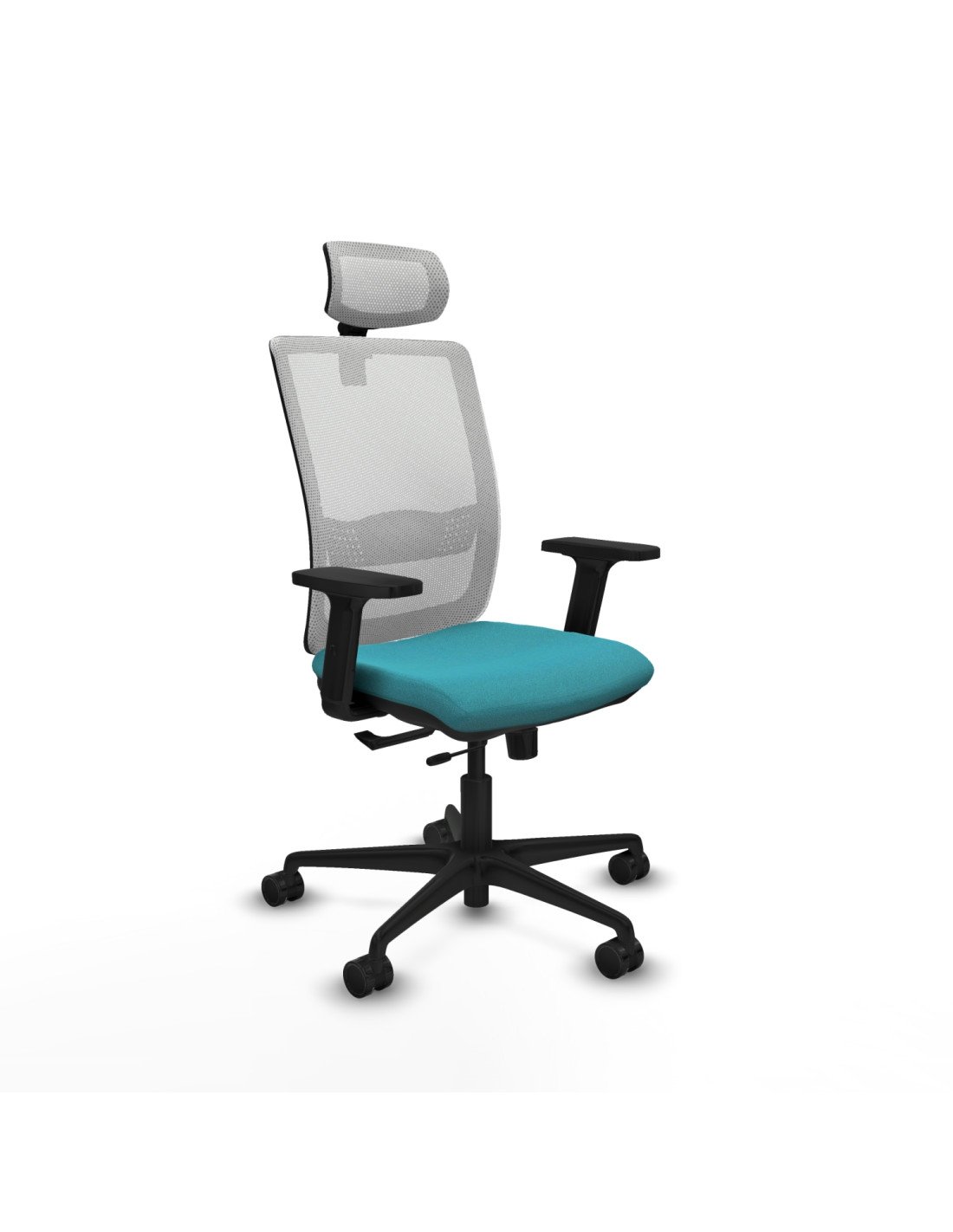 Piqueras y Crespo Haches traslack malla blanca bali turquesa brazos 2D base nailon cabecero malla 2D ruedas 65mm nailon