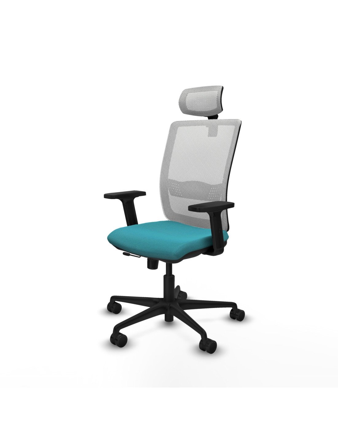 Piqueras y Crespo Haches traslack malla blanca bali turquesa brazos 2D base nailon cabecero malla 2D ruedas 65mm nailon