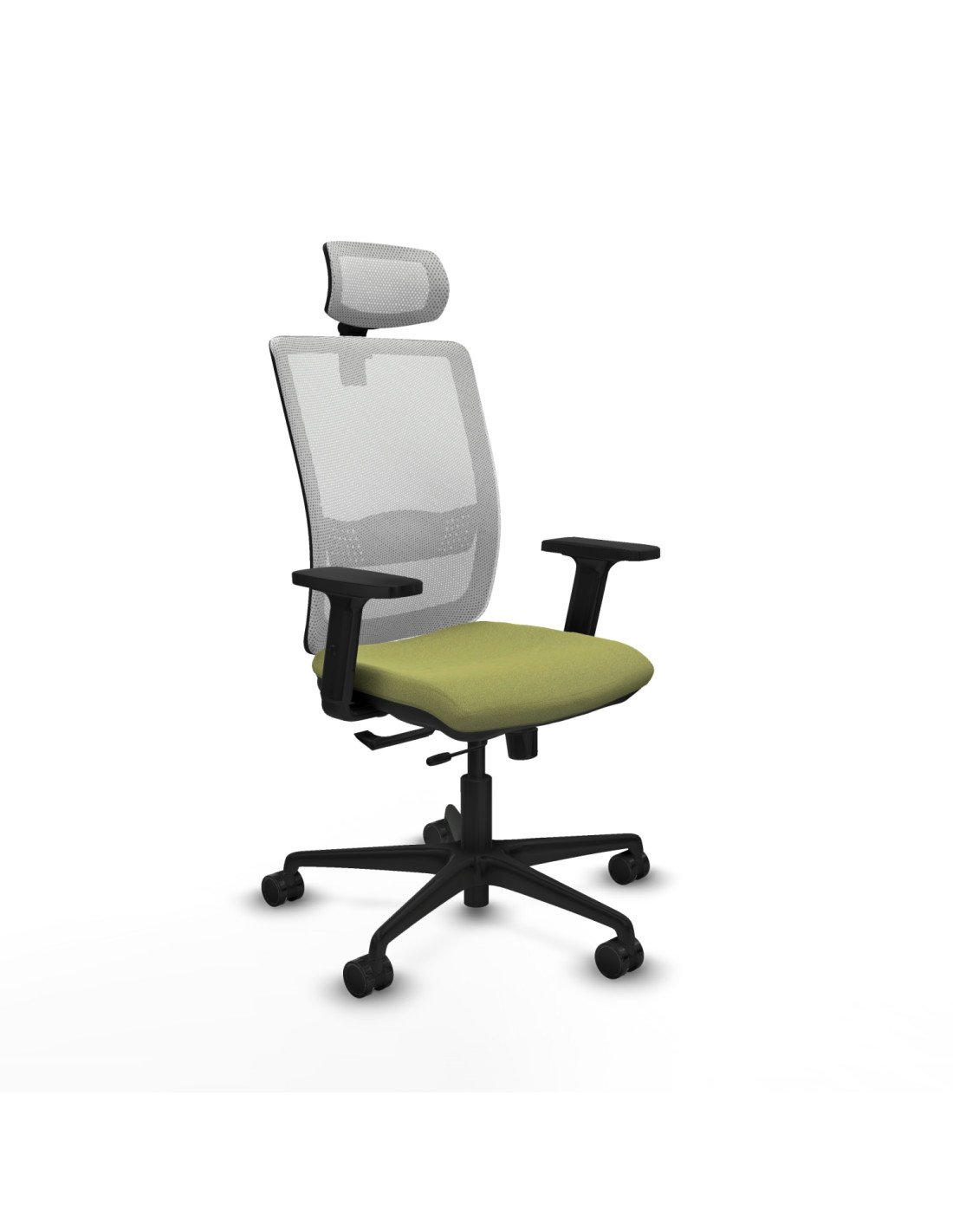 Piqueras y Crespo Haches traslack malla blanca bali verde oliva brazos 2D base nailon cabecero malla 2D ruedas 65mm nailon