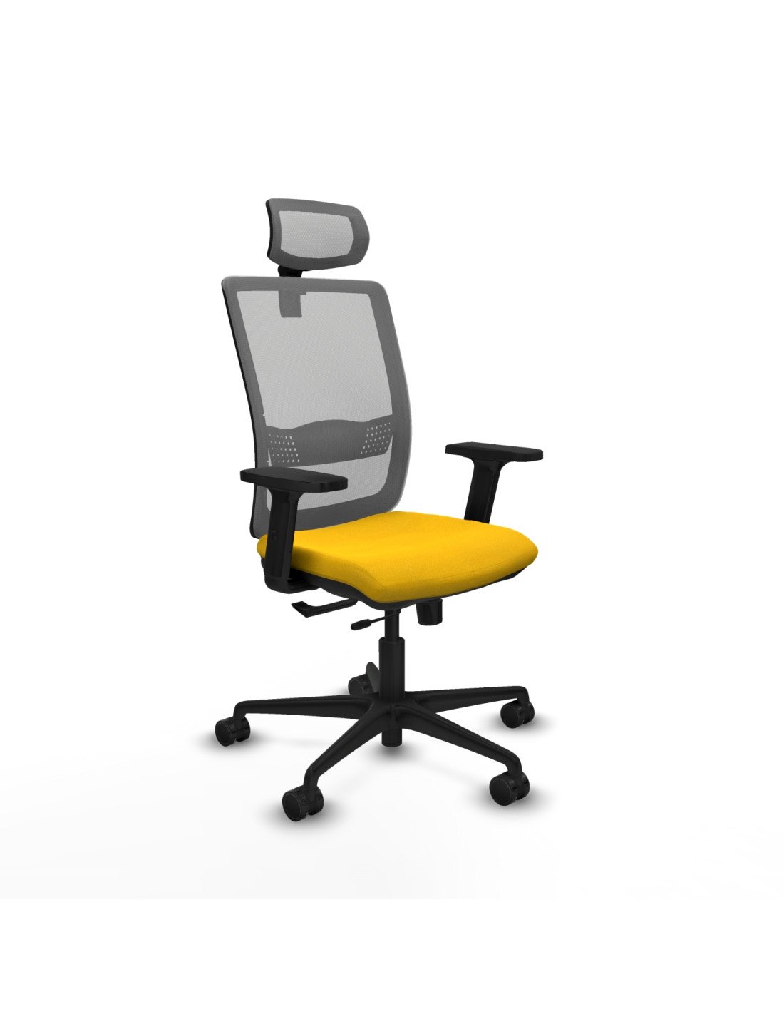 Piqueras y Crespo Haches traslack malla gris bali amarillo brazos 2D base nailon cabecero malla 2D ruedas 65mm nailon