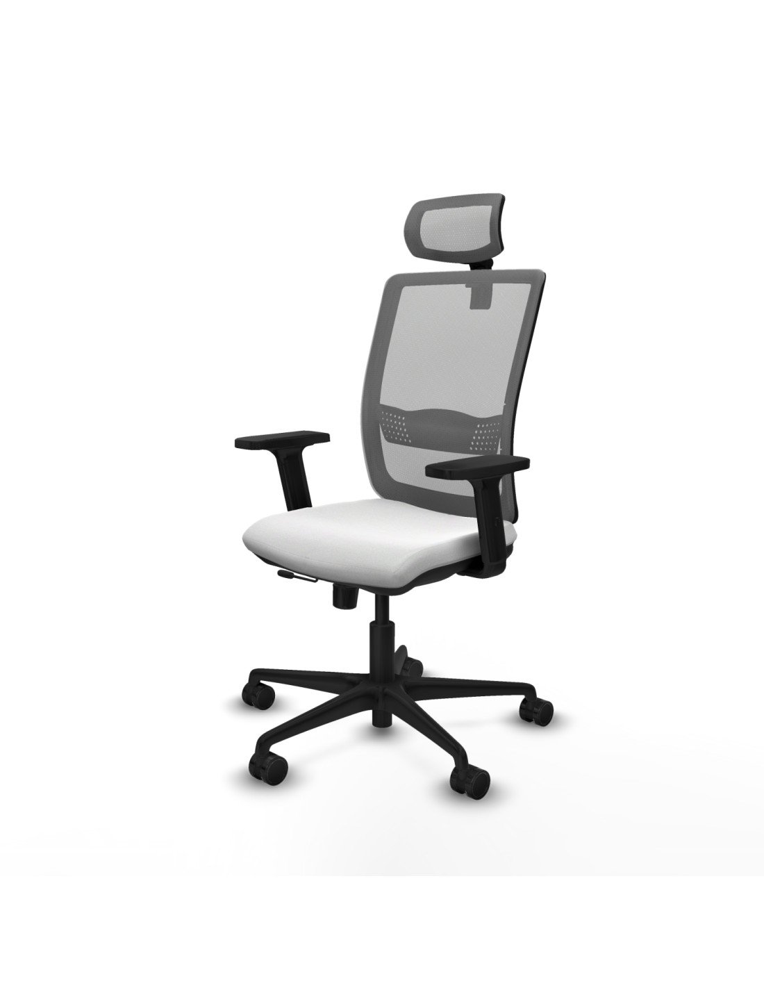 Piqueras y Crespo Haches traslack malla gris bali blanco brazos 2D base nailon cabecero malla 2D ruedas 65mm nailon