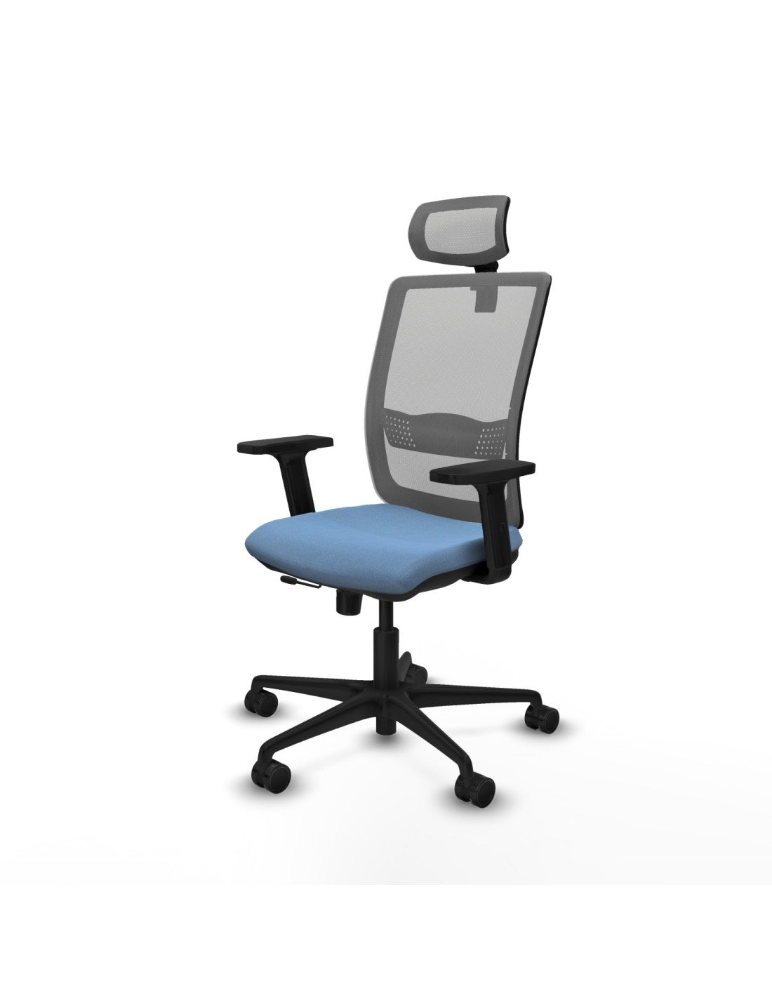 Piqueras y Crespo Haches traslack malla gris bali azul cielo brazos 2D base nailon cabecero malla 2D ruedas 65mm nailon