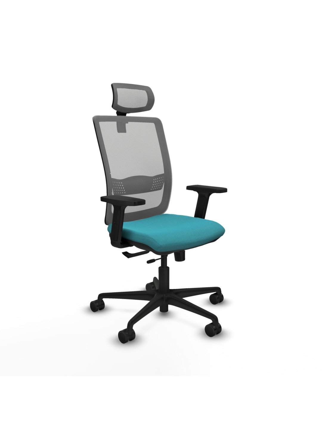 Piqueras y Crespo Haches traslack malla gris bali turquesa brazos 2D base nailon cabecero malla 2D ruedas 65mm nailon