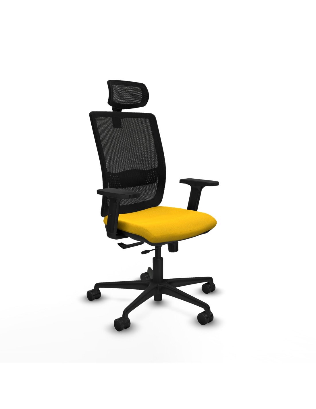 Piqueras y Crespo Haches traslack malla negra bali amarillo brazos 2D base nailon cabecero malla 2D ruedas 65mm nailon