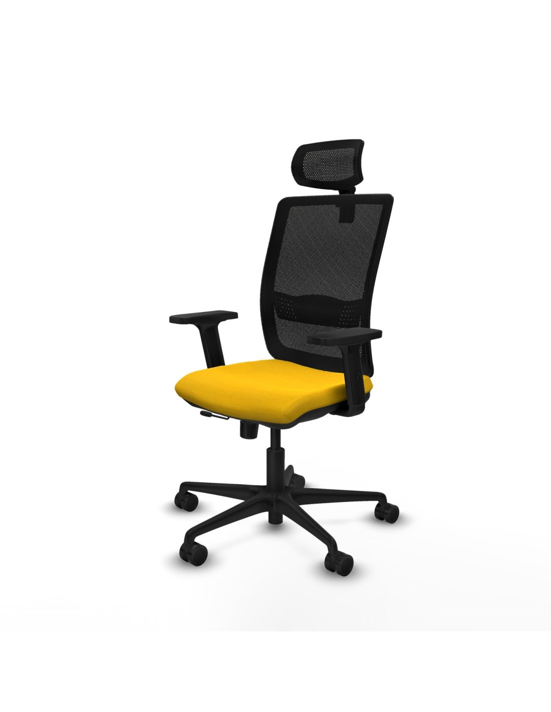 Piqueras y Crespo Haches traslack malla negra bali amarillo brazos 2D base nailon cabecero malla 2D ruedas 65mm nailon