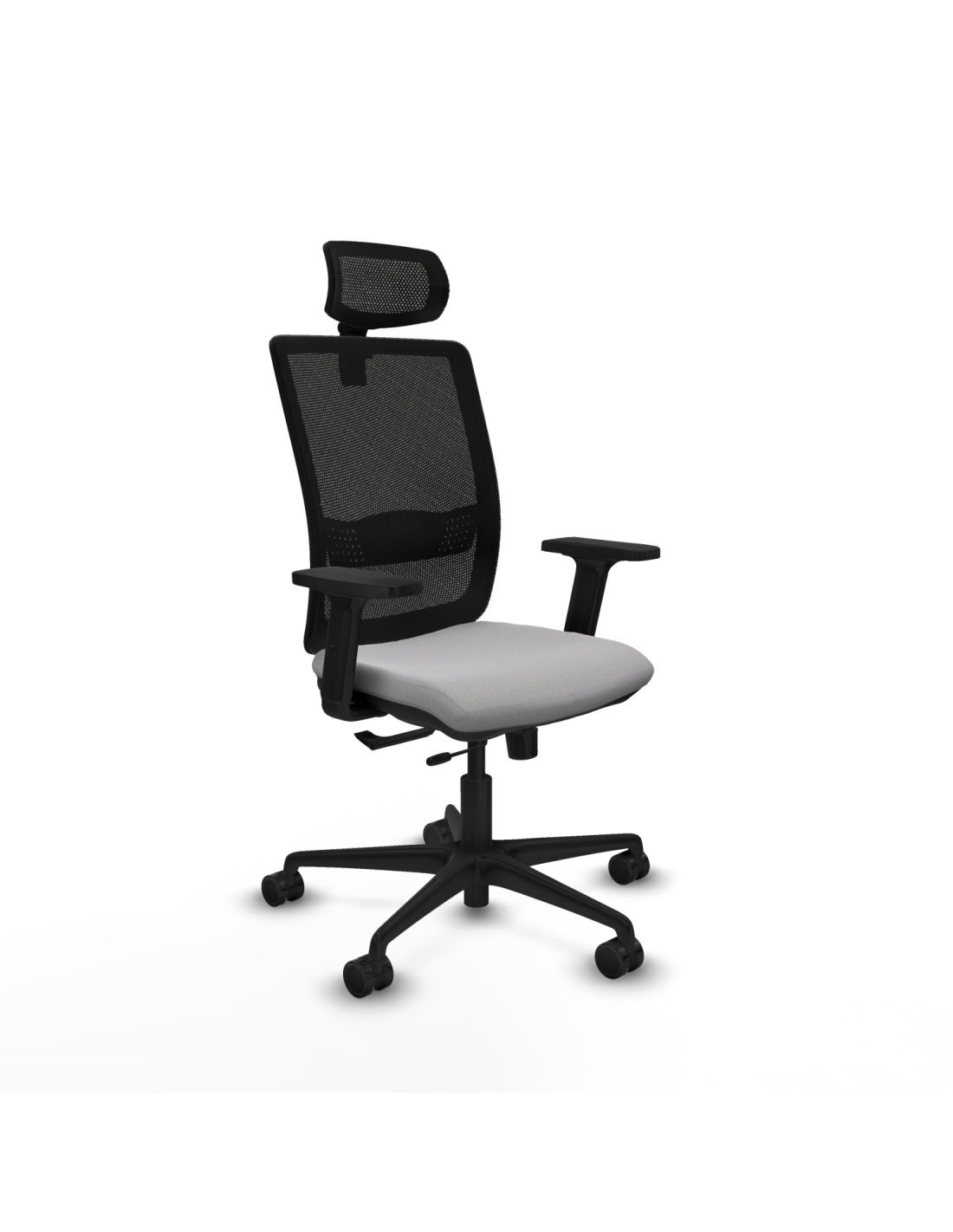 Piqueras y Crespo Haches traslack malla negra bali gris claro brazos 2D base nailon cabecero malla 2D ruedas 65mm nailon