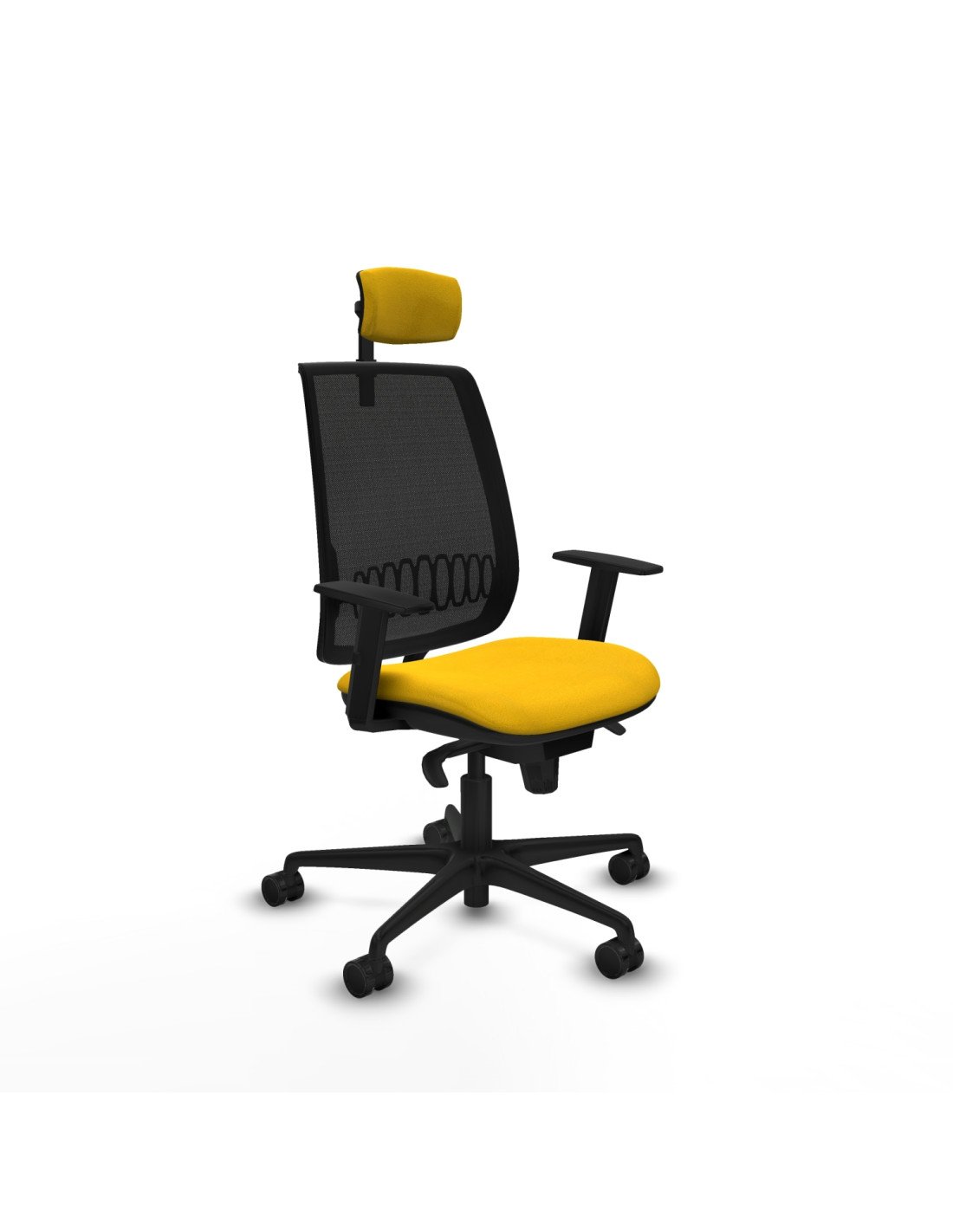 Piqueras y Crespo Alares sincro malla negra bali amarillo brazos 1D base nailon cabecero 2D ruedas 65 mm nailon