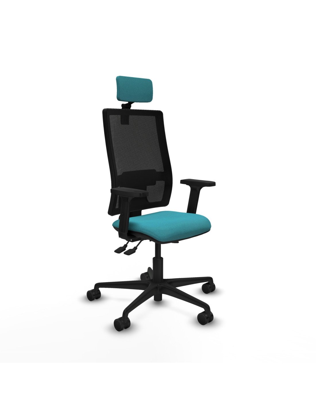 Piqueras y Crespo Bormate asincro malla negra bali turquesa brazos 2D base nailon cabecero 2D ruedas 65mm nailon