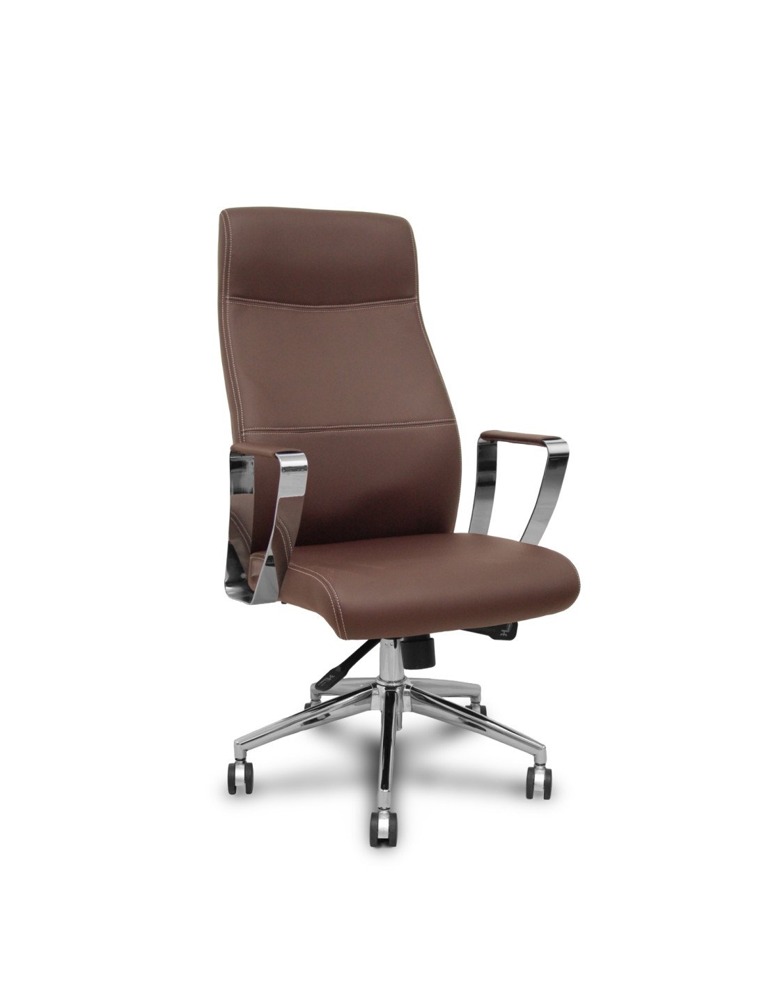 Piqueras y Crespo Sill?n direcci?n Ergo540 sincro similpiel marr?n base cromo ruedas cromadas