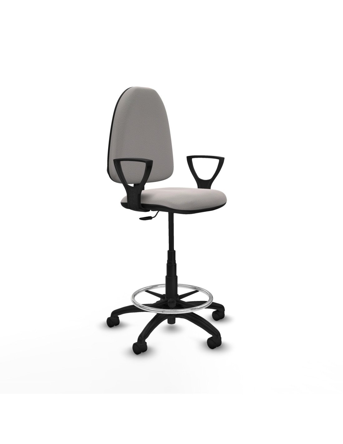 Piqueras y Crespo Taburete A?na CP similpiel blanco brazos fijos base poliamida ruedas nailon 50mm