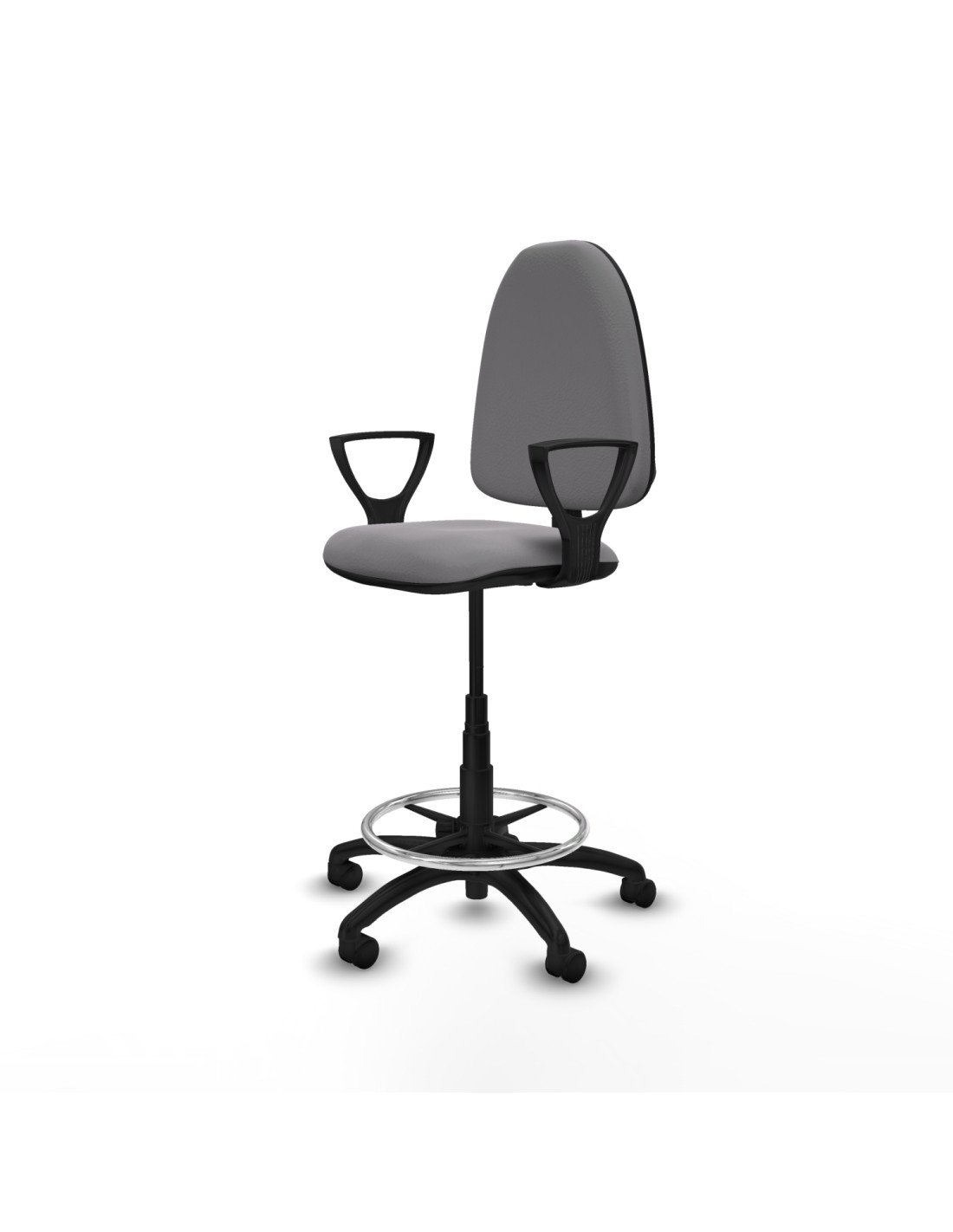 Piqueras y Crespo Taburete A?na CP similpiel gris brazos fijos base poliamida ruedas nailon 50mm