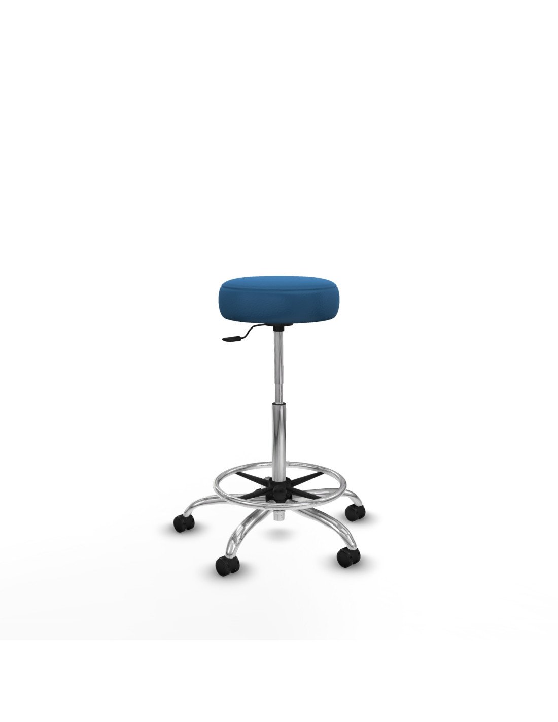 Piqueras y Crespo Tolosa giratorio similpiel azul claro base cromada ruedas engomadas 50mm aro cromado