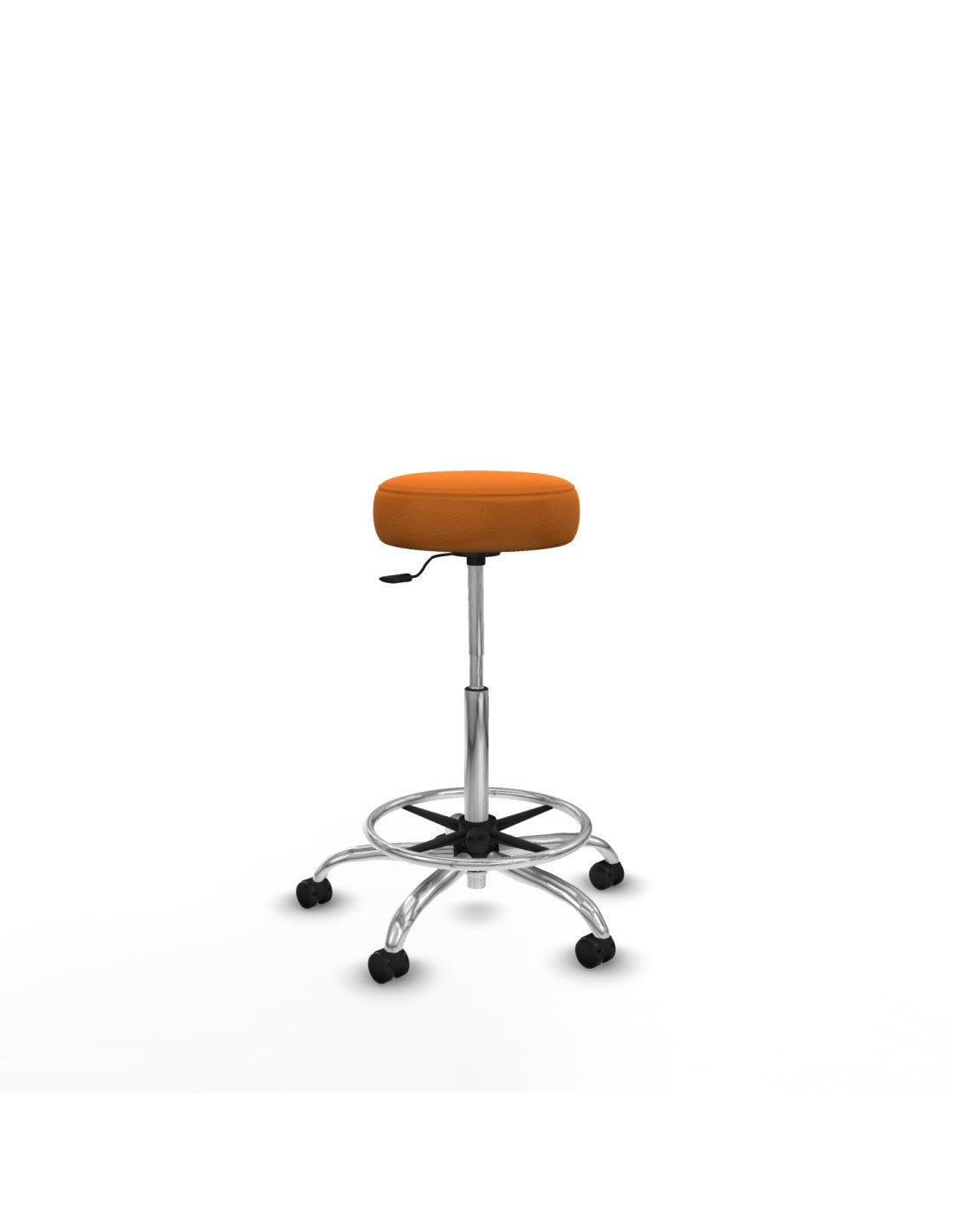 Piqueras y Crespo Tolosa giratorio similpiel naranja base cromada ruedas engomadas 50mm aro cromado