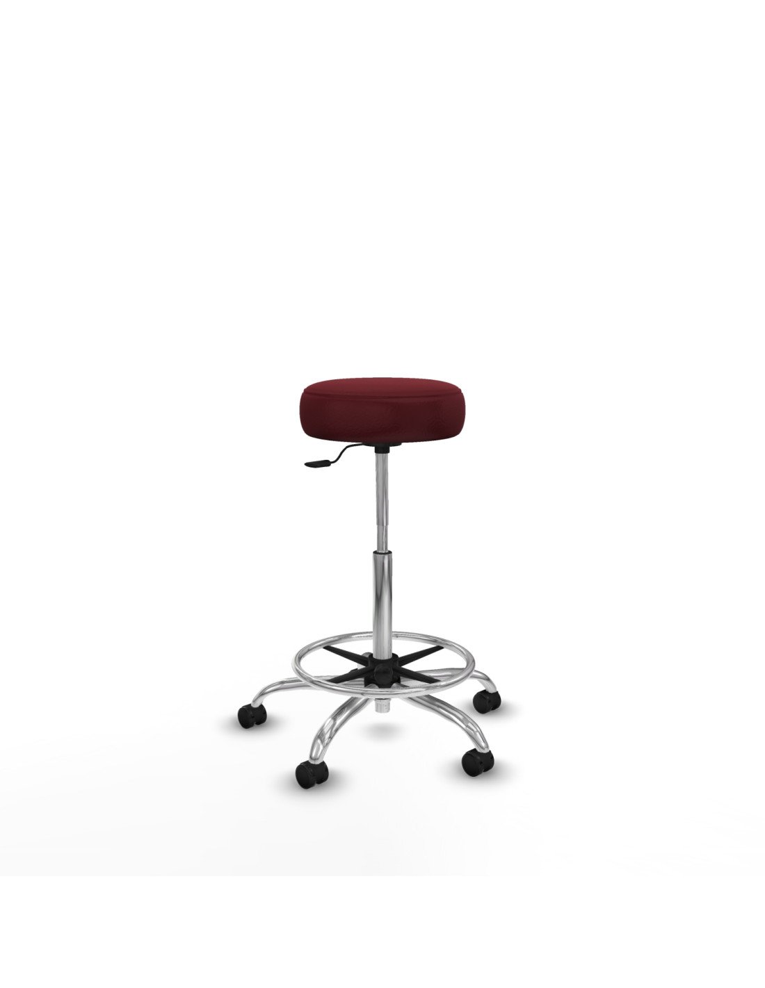 Piqueras y Crespo Tolosa giratorio similpiel granate base cromada ruedas engomadas 50mm aro cromado