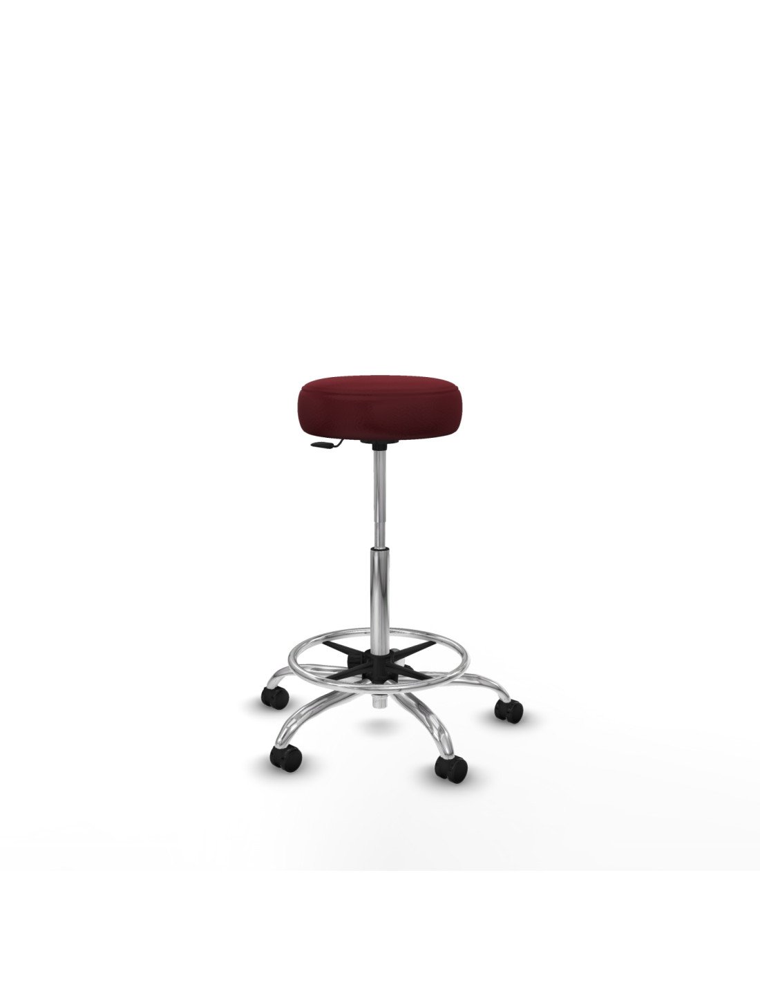 Piqueras y Crespo Tolosa giratorio similpiel granate base cromada ruedas engomadas 50mm aro cromado