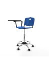 Piqueras y Crespo Taburete Robledo giratorio pl?stico azul brazo con pala diestros base cromada ruedas autofrenantes 50mm