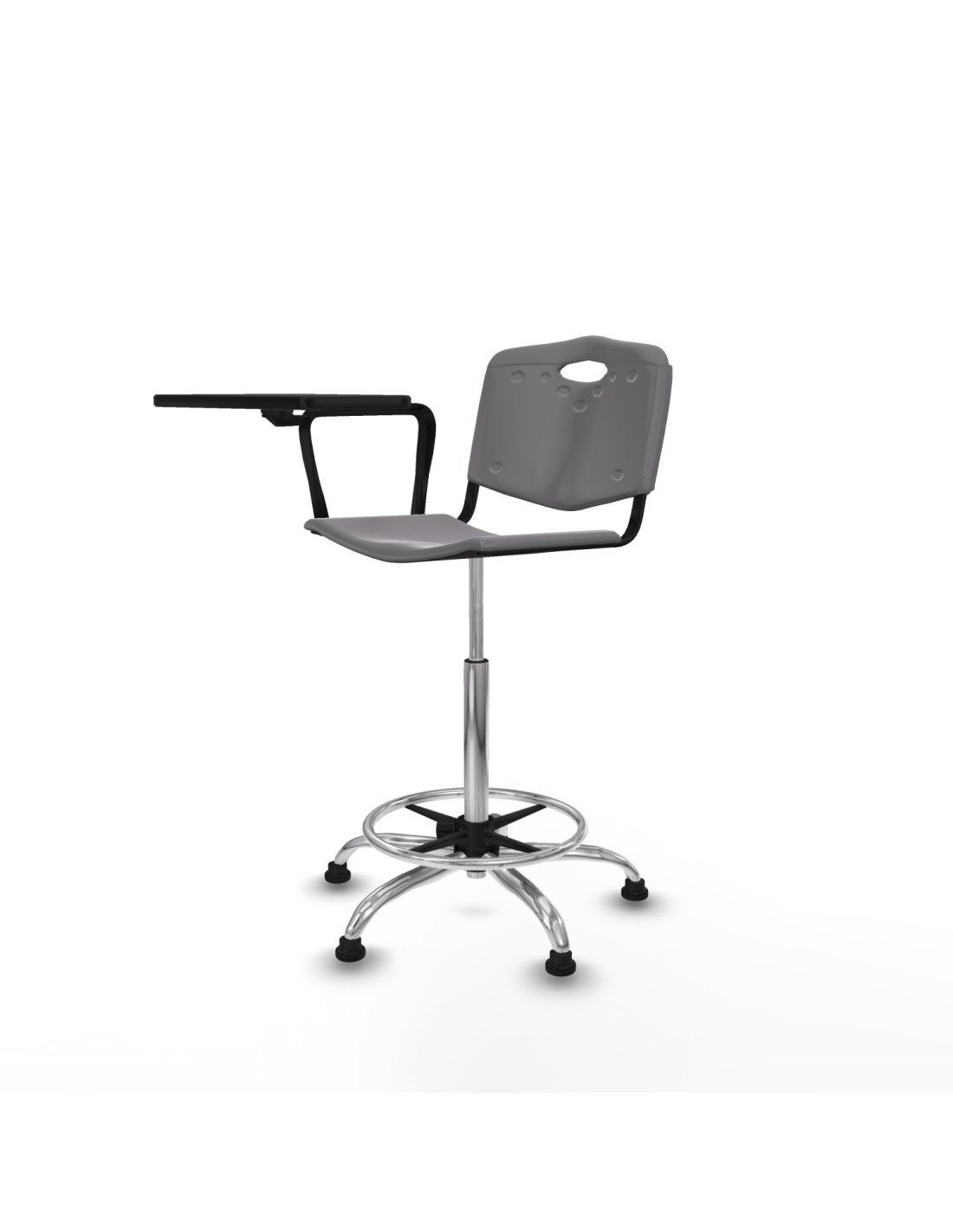 Piqueras y Crespo Taburete Robledo giratorio pl?stico gris claro brazo con pala diestros base cromada topes