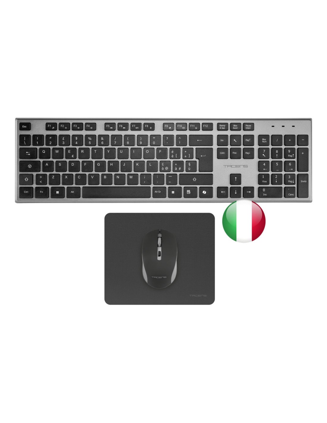 Tacens 6ZENITHIT teclado Ratón incluido Hogar / Oficina RF inalámbrico QWERTY Italiano Gris